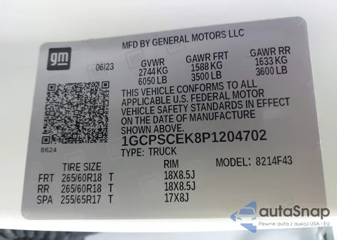 2023 Chevrolet Colorado 2Wd Short Box Lt z USA, uszkodzony, nr VIN 1GCPSCEK8P1204702